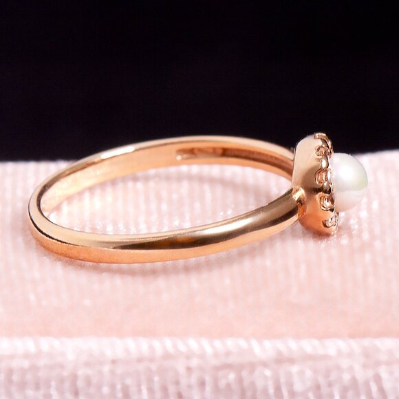 Gold-Plated 925 Sterling Silver Pearl Ring • CZ Accents • Size 6 Dainty Ring - Picture 6 of 6